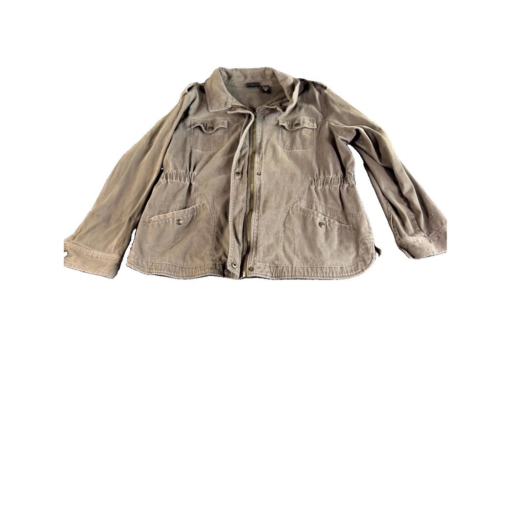 Sara Studio Utility Jacket Womens 2X Brown Cotton Stretch Full Zip Long Sleeve